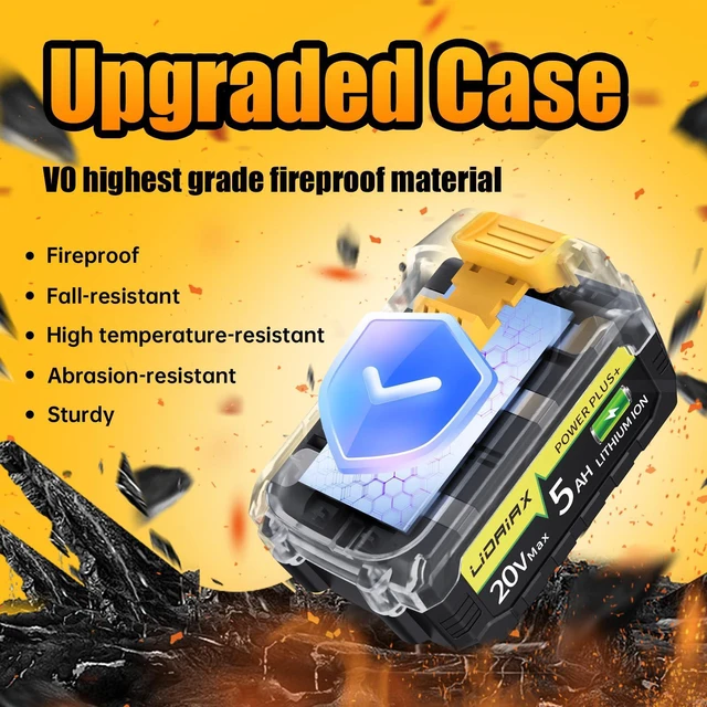 Alt view image 6 of 7 - True Capacity Replacement Battery Compatible with Dewalt 20V Max Tool, Automotive Grade Lithium Ion Cells, V0 Highest Grade Fireproof Case, Longer Runtime - 5.0AH, 2 Pack
