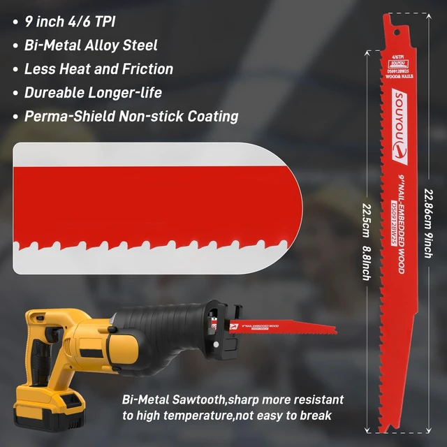 Alt view image 2 of 7 - 50 Pack 9 Inch 4/6 Tpi Reciprocating Saw Blades Bi-Metal with Coating Stud and Reciprocating Saw Blades for Cutting Embedded Wood Metals PVC Pallets etc