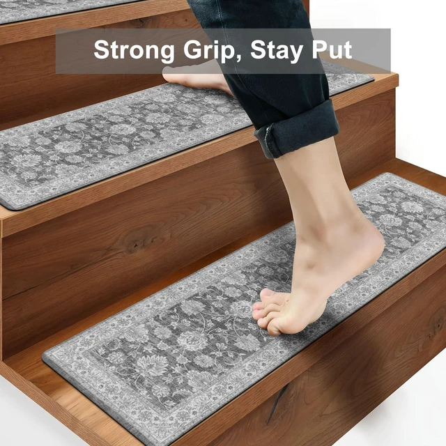 Alt view image 3 of 7 - Extra Non-Slip Stair Treads for Wooden Steps 15PCS, 30"X8" Rubber Indoor Stair Runner Slip Resistant Stair Rugs Safety Mats for Dogs, Kids & Elders, Stairway Grip Step Treads, Gray