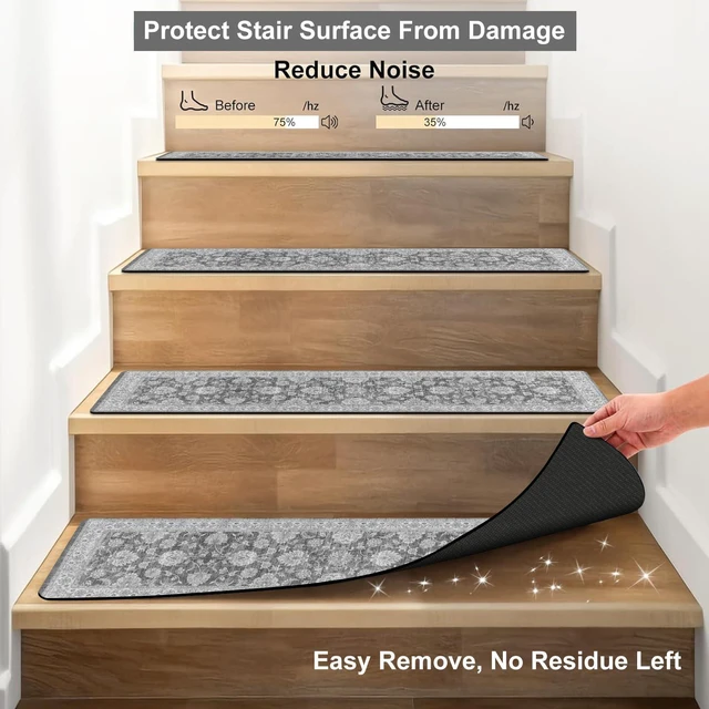 Alt view image 4 of 7 - Extra Non-Slip Stair Treads for Wooden Steps 15PCS, 30"X8" Rubber Indoor Stair Runner Slip Resistant Stair Rugs Safety Mats for Dogs, Kids & Elders, Stairway Grip Step Treads, Gray