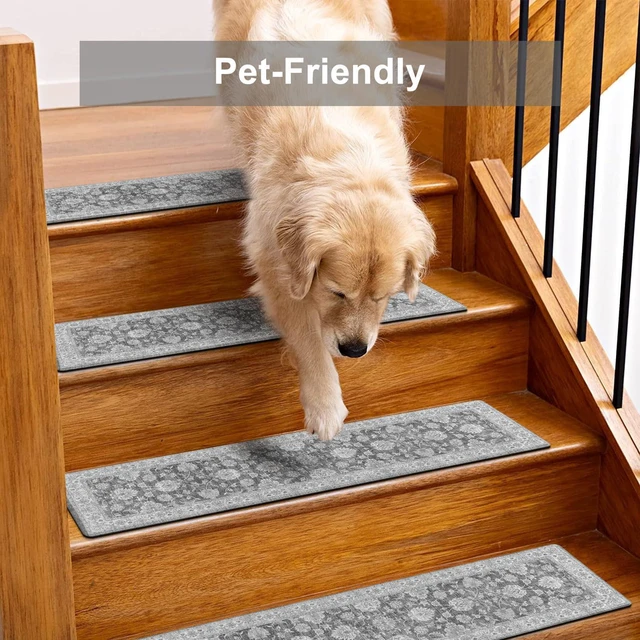 Alt view image 5 of 7 - Extra Non-Slip Stair Treads for Wooden Steps 15PCS, 30"X8" Rubber Indoor Stair Runner Slip Resistant Stair Rugs Safety Mats for Dogs, Kids & Elders, Stairway Grip Step Treads, Gray