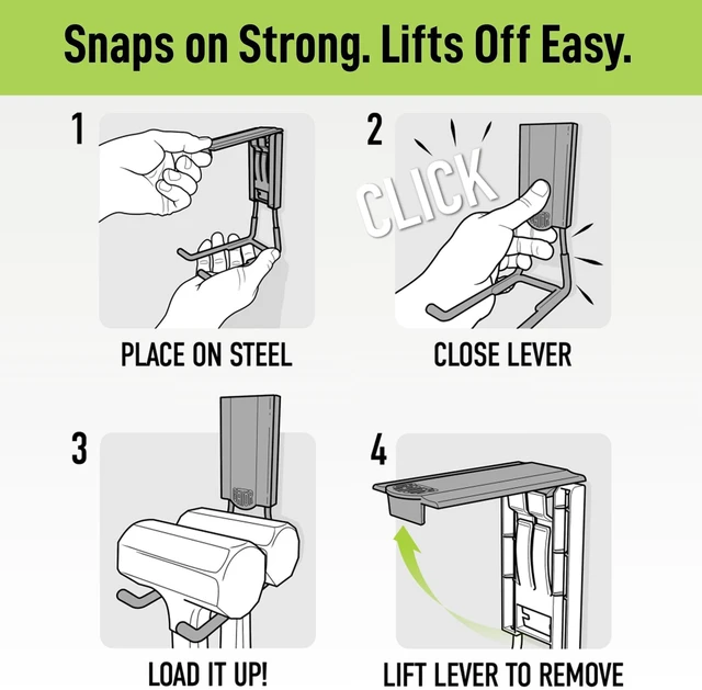 Alt view image 4 of 7 - MIDI 4 in Black Open Hooks, 25 lb Magnetic Hooks 3 Pack Patented Easy-Release, Non-Slip Grip. Works on toolboxes, garage, steel cabinets, workbenches, utility vans & lockers