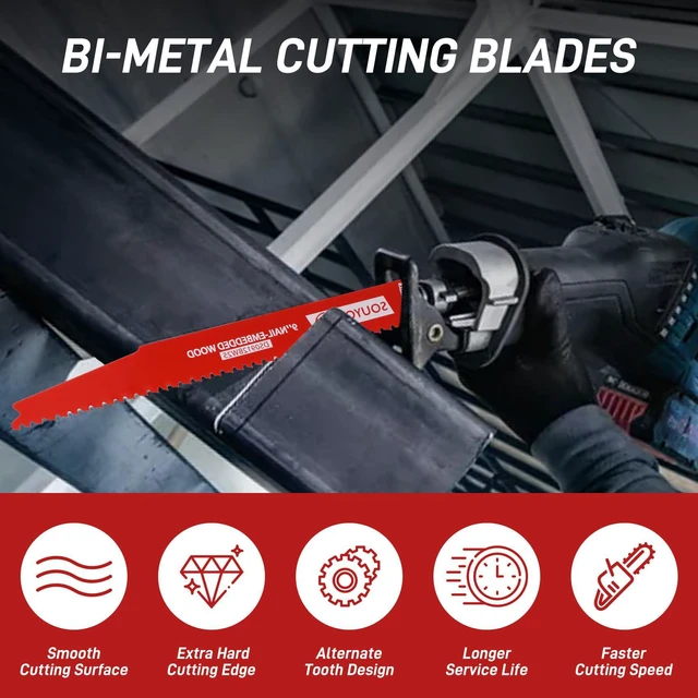 Alt view image 5 of 7 - 50 Pack 9 Inch 4/6 Tpi Reciprocating Saw Blades Bi-Metal with Coating Stud and Reciprocating Saw Blades for Cutting Embedded Wood Metals PVC Pallets etc