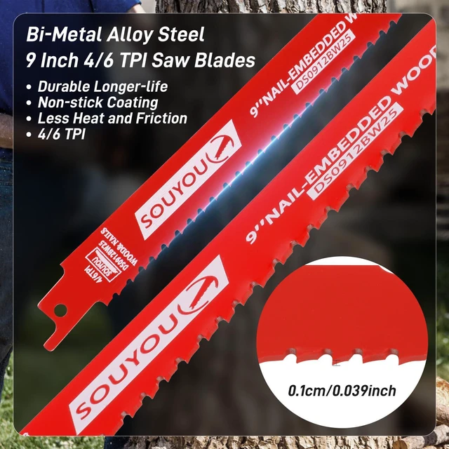 Alt view image 6 of 7 - 50 Pack 9 Inch 4/6 Tpi Reciprocating Saw Blades Bi-Metal with Coating Stud and Reciprocating Saw Blades for Cutting Embedded Wood Metals PVC Pallets etc