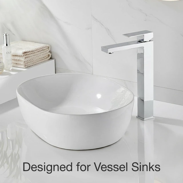 Alt view image 2 of 7 - Chrome Vessel Sink Faucet, 1 Hole Single Handle Tall Faucets Vanity Modern Utility Rv Laundry Bath Restroom Mixer Tap with Metal Pop Up Drain and 2 Water Supply Lines