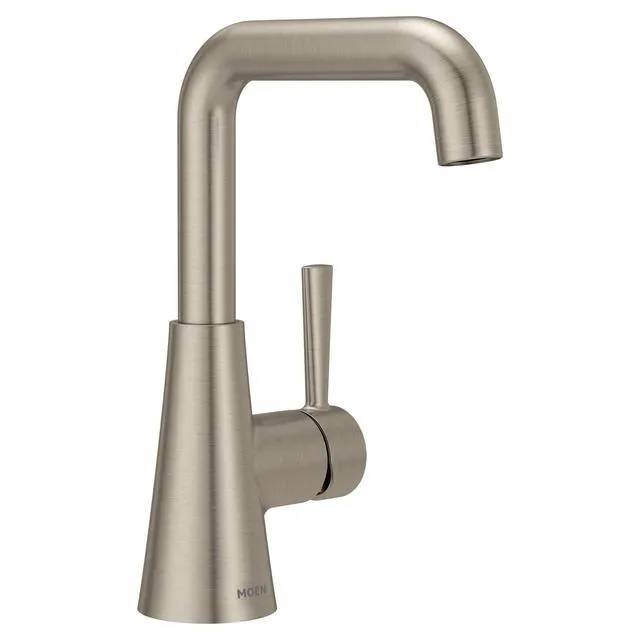 Main image of Ronan Spot Resist Brushed Nickel Double Bend Single Hole Modern Bathroom Sink Faucet with Optional Deckplate and Spring Loaded Drain Assembly, 84024SRN