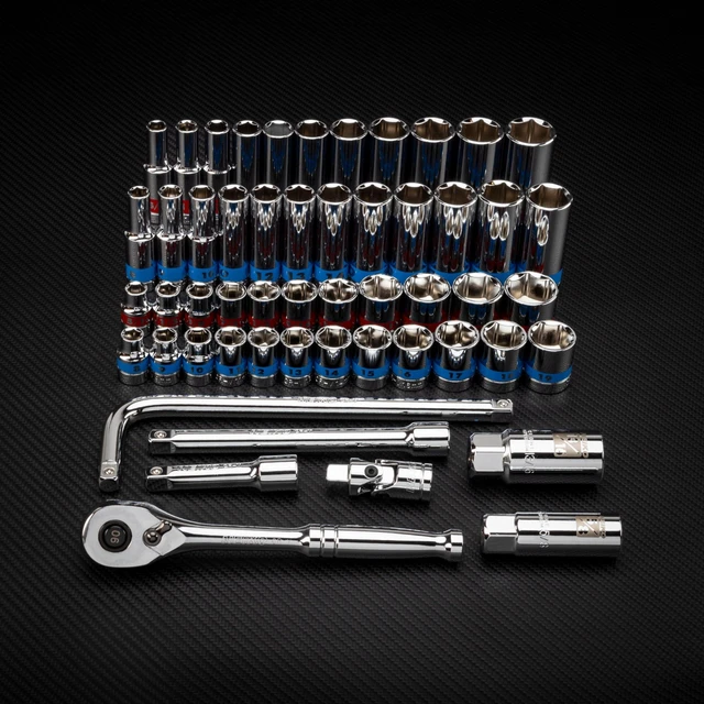 Alt view image 7 of 7 - 02512A 3/8 Drive Socket Set with Quick Release Ratchet (90 Tooth), 43 Piece Standard and Deep Metric Sizes, 6mm to 24mm, 6 Point, Universal Joint, 3/8 Extension Bars, Made with CR-V Steel