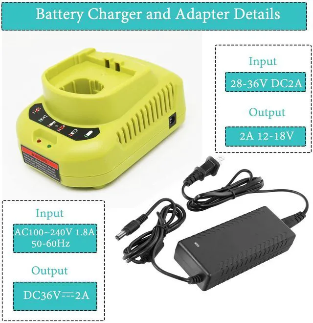 Alt view image 4 of 7 - 2Packs 18V Battery and Charger Combo for Ryobi 18 Volt Cordless Tools Battery and P118B Charger, 18V Battery Capacity Output 3.0Ah