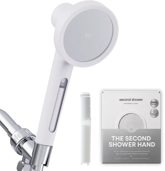 Main image of SecondShower Filtered Shower Head with Handheld for Hard Water - NSF Certified 99.9% Chlorine Removal, High Pressure, Korean Vitamin C Filter for Soft Skin & Hair (Pure Silver)