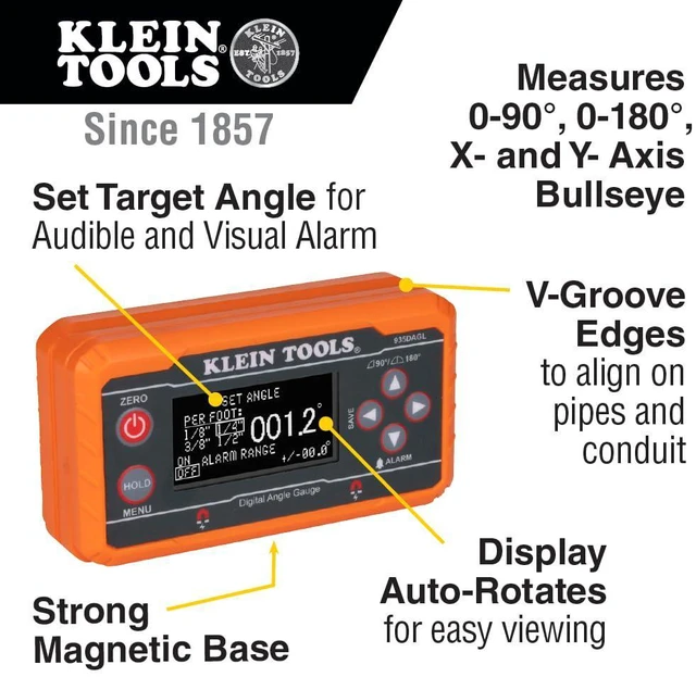 Alt view image 3 of 7 - 80036 Level, Digital Electronic Level and Angle Gauge Tool Kit with Plumbers Straps, Programmable Angles, Magnetic Base, 2-Piece