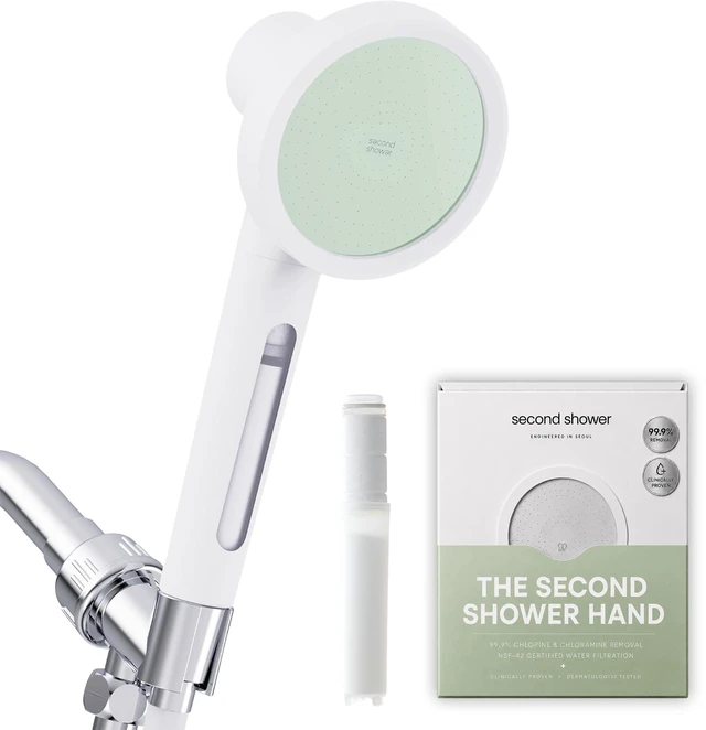 Main image of SecondShower Filtered Shower Head with Handheld for Hard Water - NSF Certified 99.9% Chlorine Removal, High Pressure, Korean Vitamin C Filter for Soft Skin & Hair (Forest Green)