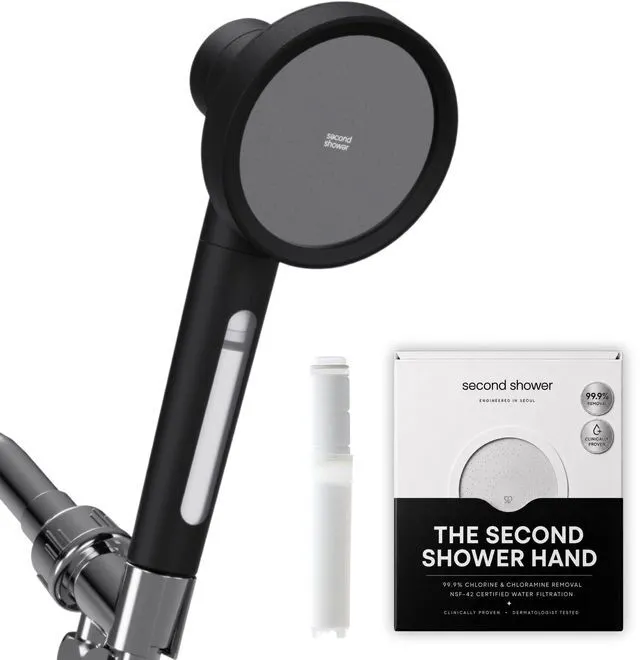 Main image of SecondShower Filtered Shower Head with Handheld for Hard Water - NSF Certified 99.9% Chlorine Removal, High Pressure, Korean Vitamin C Filter for Soft Skin & Hair (Matte Black)