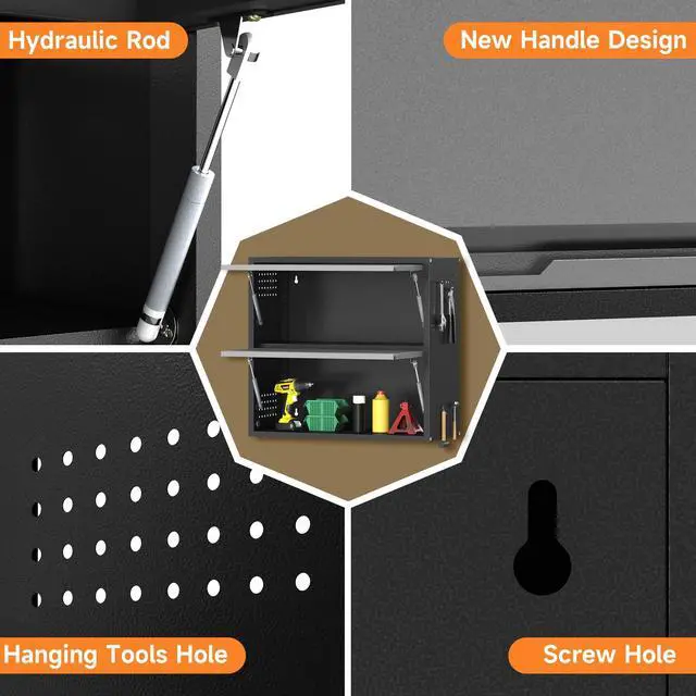 Alt view image 6 of 7 - 2 Door Garage Wall Cabinet with Up-Flip Door, 25.6" H Metal Wall Cabinet Wall Mounted Metal Storage Cabinet for Garage,Basement,Ware House Assembly Required