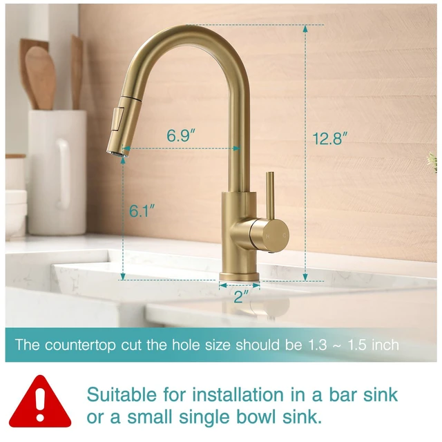 Alt view image 2 of 6 - Bar Sink Faucet Single Hole with Pull Down Sprayer Brushed Gold Hot and Cold Prep Wet Sink Faucet Single Handle