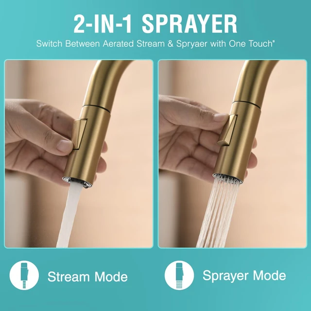 Alt view image 5 of 6 - Bar Sink Faucet Single Hole with Pull Down Sprayer Brushed Gold Hot and Cold Prep Wet Sink Faucet Single Handle