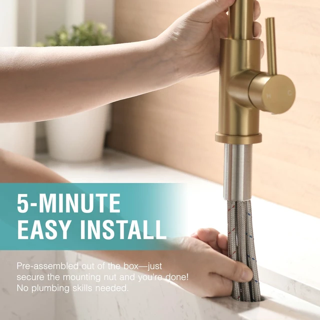 Alt view image 3 of 6 - Bar Sink Faucet Single Hole with Pull Down Sprayer Brushed Gold Hot and Cold Prep Wet Sink Faucet Single Handle