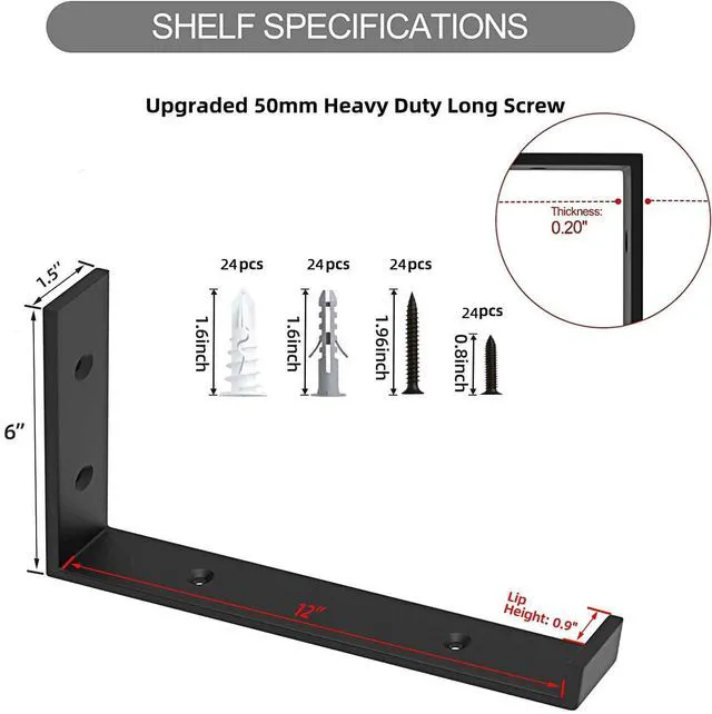 Alt view image 3 of 7 - Shelf Brackets 12 Inch, Strong Heavy Duty Floating Shelf Brackets Pack of 12, Industrial Metal Iron Matte Black Shelving Brackets 1/5 Inch Thick Brackets for Shelves 12 PCS