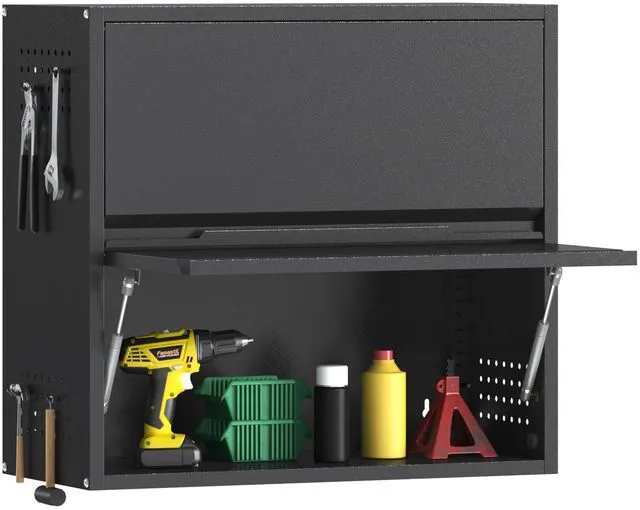 Main image of 2 Door Garage Wall Cabinet with Up-Flip Door, 25.6" H Metal Wall Cabinet Wall Mounted Metal Storage Cabinet for Garage,Basement,Ware House Assembly Required