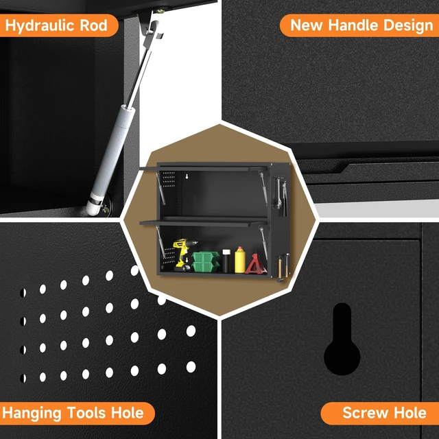 Alt view image 5 of 7 - 2 Door Garage Wall Cabinet with Up-Flip Door, 25.6" H Metal Wall Cabinet Wall Mounted Metal Storage Cabinet for Garage,Basement,Ware House Assembly Required