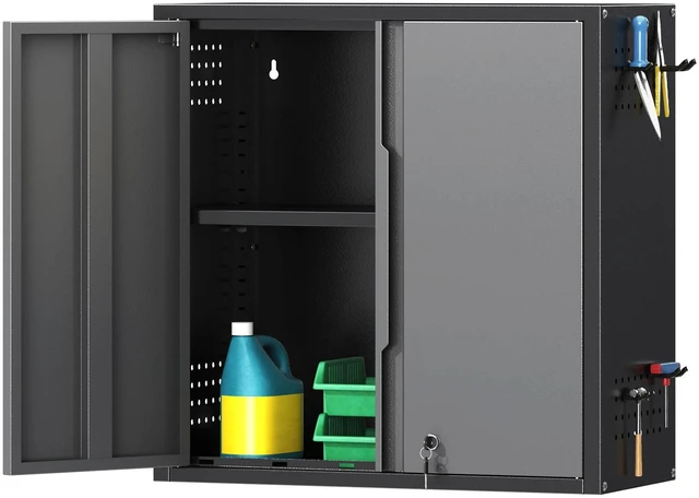 Main image of 26" H Garage Wall Cabinet with Lockable Doors and Adjustable Shelf Metal Wall Cabinet for Garage Assembly Required (26" H Black)
