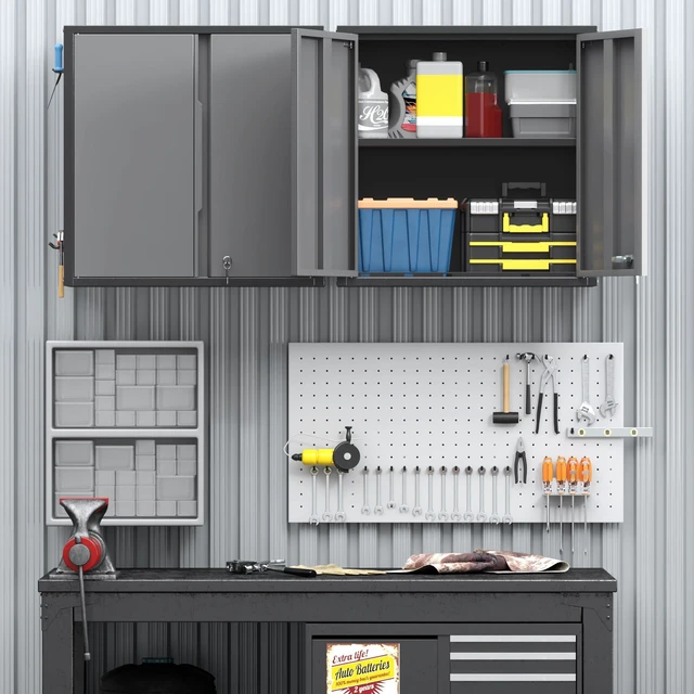 Alt view image 2 of 7 - 26" H Garage Wall Cabinet with Lockable Doors and Adjustable Shelf Metal Wall Cabinet for Garage Assembly Required (26" H Black)