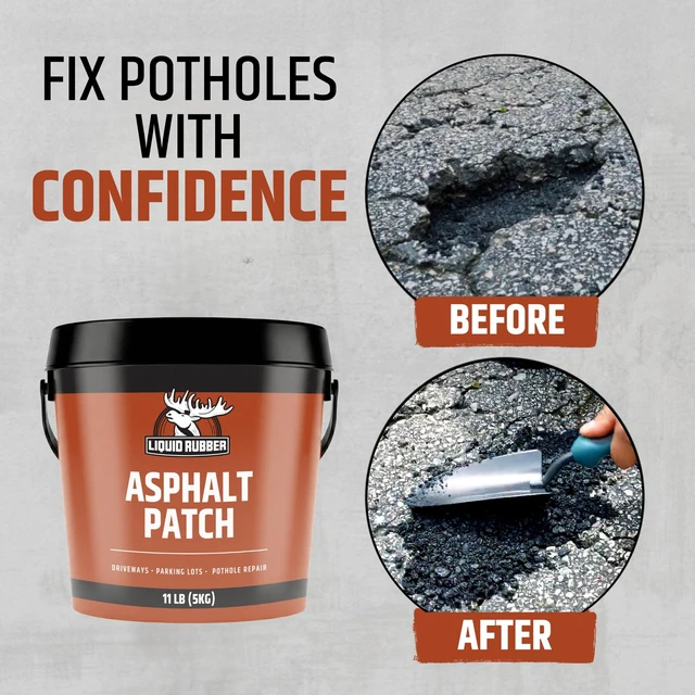 Alt view image 2 of 6 - Asphalt Patch, Cold Patch for Driveways & Potholes, 44lb Pail Drive-Ready in 48 Hours Ready-to-Use Asphalt Repair, No Mixing, Waterproof, All-Weather Cold Patch for Parking Lots and Roads