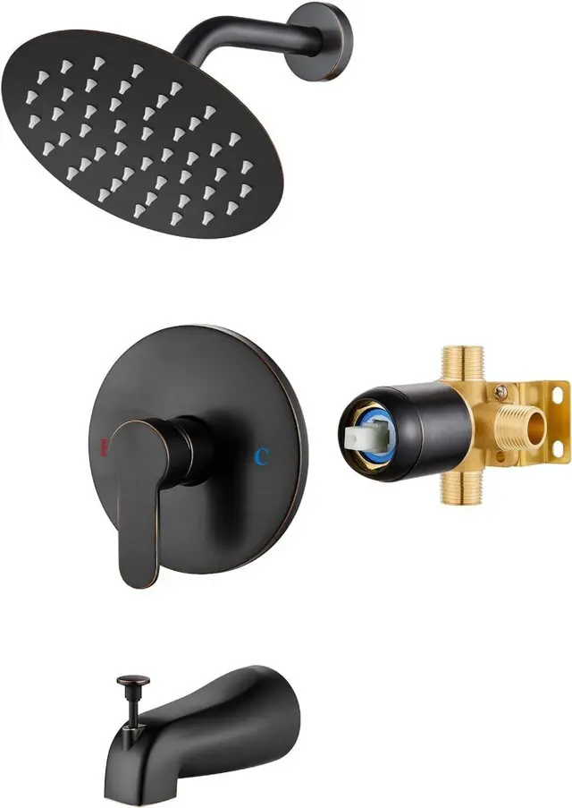 Main image of Shower Faucet Set with Tub Spout,6" Bathtub Faucet-Oil Bronze Male Threads Rough-In Valve,Round Head Shower System,Tub and Shower Kit Set