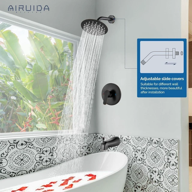 Alt view image 3 of 7 - Shower Faucet Set with Tub Spout,6" Bathtub Faucet-Oil Bronze Male Threads Rough-In Valve,Round Head Shower System,Tub and Shower Kit Set