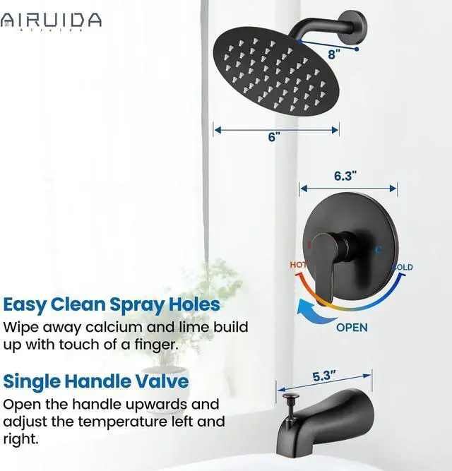 Alt view image 4 of 7 - Shower Faucet Set with Tub Spout,6" Bathtub Faucet-Oil Bronze Male Threads Rough-In Valve,Round Head Shower System,Tub and Shower Kit Set