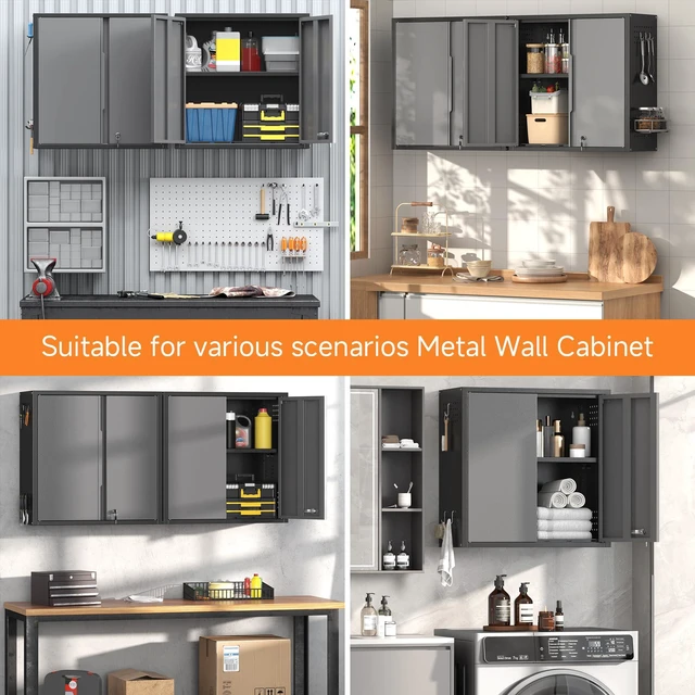 Alt view image 6 of 7 - 26" H Garage Wall Cabinet with Lockable Doors and Adjustable Shelf Metal Wall Cabinet for Garage Assembly Required (26" H Black)