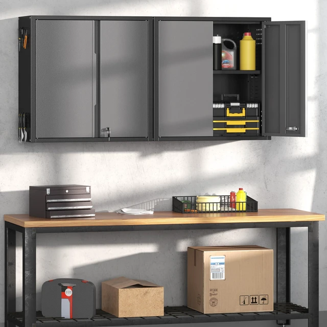 Alt view image 7 of 7 - 26" H Garage Wall Cabinet with Lockable Doors and Adjustable Shelf Metal Wall Cabinet for Garage Assembly Required (26" H Black)