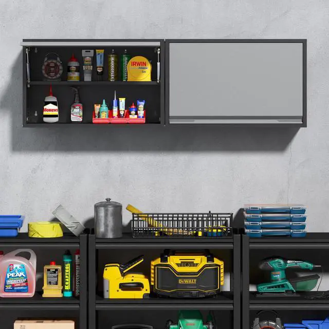 Alt view image 2 of 7 - Garage Wall Cabinet with Up-Flip Door, 19.7" H Metal Wall Cabinet Wall Mounted Metal Storage Cabinet for Kitchen,Garage,Basement,Ware House Assembly Required