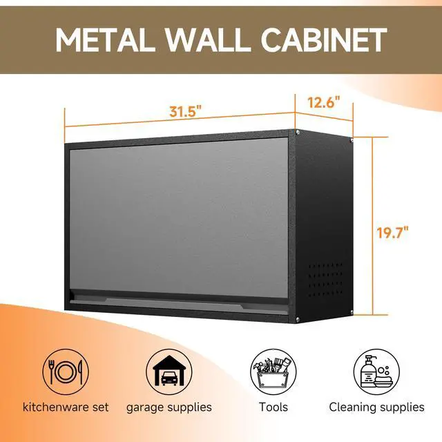 Alt view image 3 of 7 - Garage Wall Cabinet with Up-Flip Door, 19.7" H Metal Wall Cabinet Wall Mounted Metal Storage Cabinet for Kitchen,Garage,Basement,Ware House Assembly Required