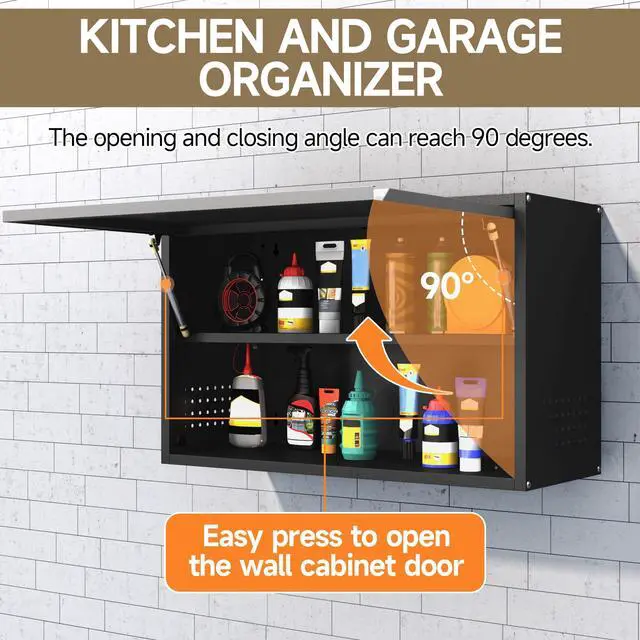 Alt view image 4 of 7 - Garage Wall Cabinet with Up-Flip Door, 19.7" H Metal Wall Cabinet Wall Mounted Metal Storage Cabinet for Kitchen,Garage,Basement,Ware House Assembly Required