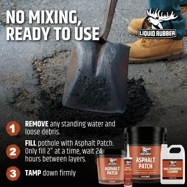 Alt view image 5 of 6 - Asphalt Patch, Cold Patch for Driveways & Potholes, 44lb Pail Drive-Ready in 48 Hours Ready-to-Use Asphalt Repair, No Mixing, Waterproof, All-Weather Cold Patch for Parking Lots and Roads