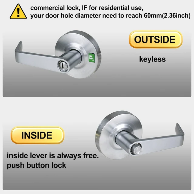 Alt view image 3 of 7 - Privacy Commercial Door Locks for Bathroom, Heavy Duty Grade 2 Lever 2-3/4''Backset, With Indicator, Non-Handed, UL 3 Hour Fire Rated, ADA Compliant, Satin Chrome Finish 26D, X-XG-BK-70