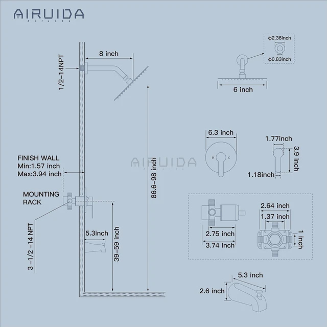 Alt view image 6 of 7 - Shower Faucet Set with Tub Spout,6" Bathtub Faucet-Oil Bronze Male Threads Rough-In Valve,Round Head Shower System,Tub and Shower Kit Set