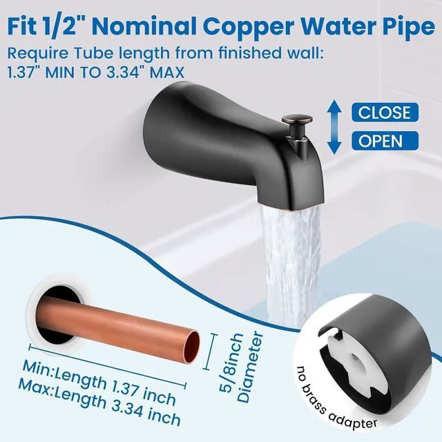 Alt view image 7 of 7 - Shower Faucet Set with Tub Spout,6" Bathtub Faucet-Oil Bronze Male Threads Rough-In Valve,Round Head Shower System,Tub and Shower Kit Set