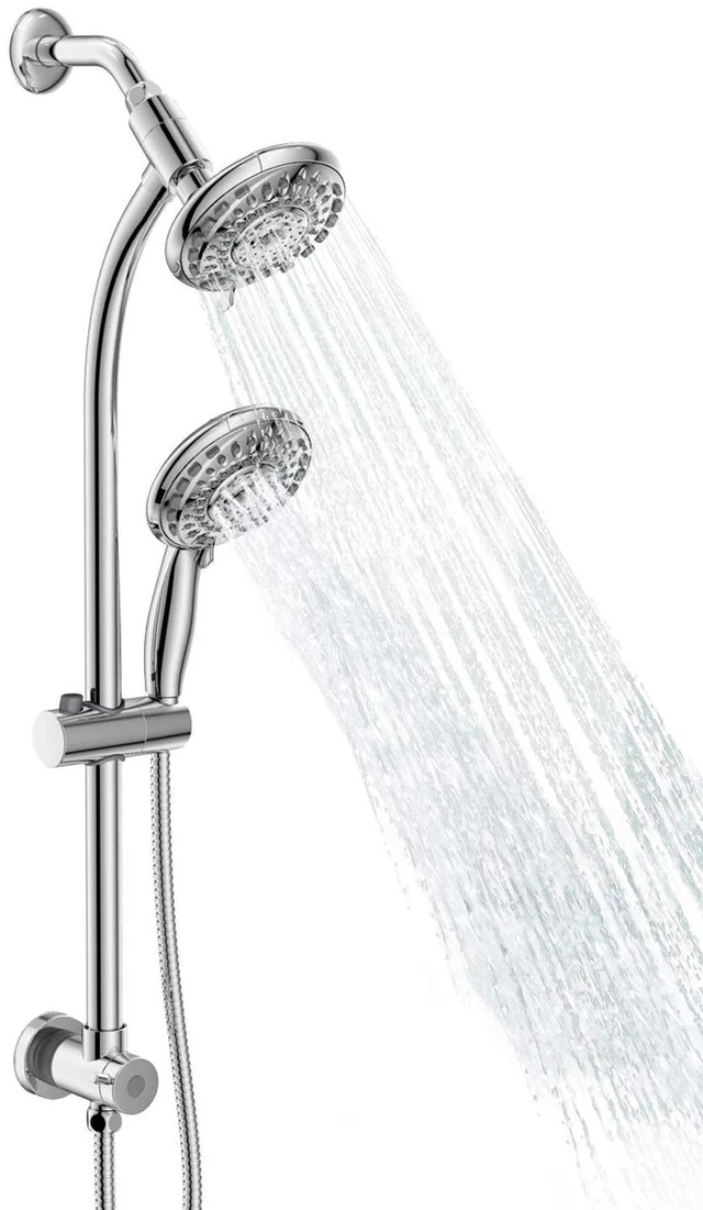 Main image of Handheld Showerhead & Rain Shower Combo for Easy Reach, 27.5" Drill-free Stainless Steel Slide Bar, 5of 5-setting Handheld Shower and Showerhead, with 5ft Hose - Polished Chrome