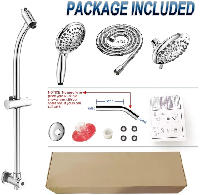 Alt view image 6 of 6 - Handheld Showerhead & Rain Shower Combo for Easy Reach, 27.5" Drill-free Stainless Steel Slide Bar, 5of 5-setting Handheld Shower and Showerhead, with 5ft Hose - Polished Chrome