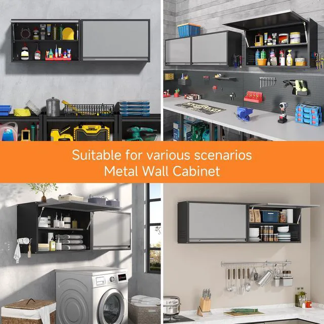 Alt view image 7 of 7 - Garage Wall Cabinet with Up-Flip Door, 19.7" H Metal Wall Cabinet Wall Mounted Metal Storage Cabinet for Kitchen,Garage,Basement,Ware House Assembly Required