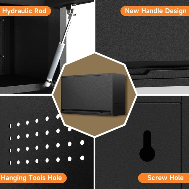Alt view image 5 of 7 - Garage Wall Cabinet with Up-Flip Door, 19.7" H Metal Wall Cabinet Wall Mounted Metal Storage Cabinet for Kitchen,Garage,Basement,Ware House Assembly Required (Black Gray 31.5" W)