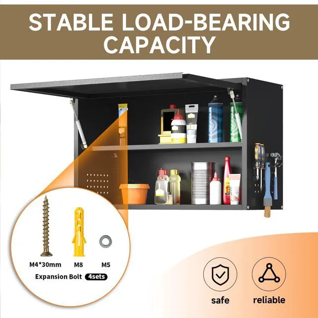 Alt view image 7 of 7 - Garage Wall Cabinet with Up-Flip Door, 19.7" H Metal Wall Cabinet Wall Mounted Metal Storage Cabinet for Kitchen,Garage,Basement,Ware House Assembly Required (Black Gray 31.5" W)
