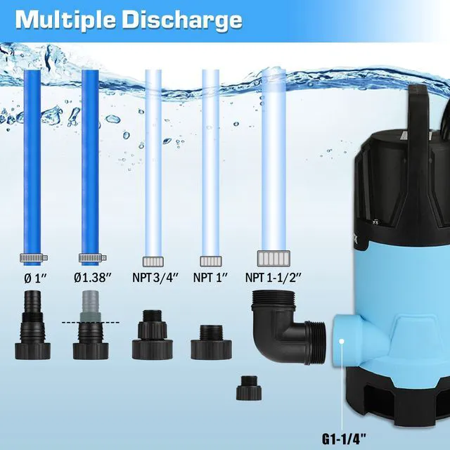 Alt view image 4 of 7 - Submersible Water Pump, 1-1/4HP 4500GPH High Flow Sump Pump with Float Switch, 23ft Power Cord, Portable Utility Water Pump for Swimming Pool, Garden Pond, Flood Basement, Tub Water Removal