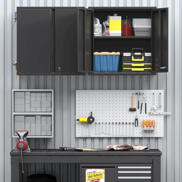 Alt view image 2 of 7 - 26" H Garage Wall Cabinet with Lockable Doors and Adjustable Shelf Metal Wall Cabinet for Garage Assembly Required (26" H Black)