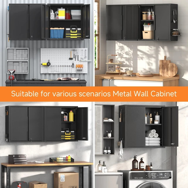 Alt view image 6 of 7 - 26" H Garage Wall Cabinet with Lockable Doors and Adjustable Shelf Metal Wall Cabinet for Garage Assembly Required (26" H Black)