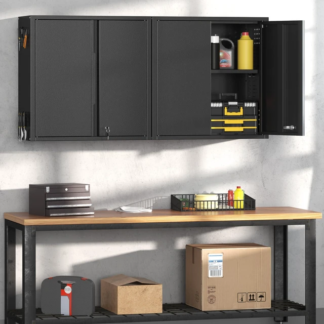 Alt view image 7 of 7 - 26" H Garage Wall Cabinet with Lockable Doors and Adjustable Shelf Metal Wall Cabinet for Garage Assembly Required (26" H Black)