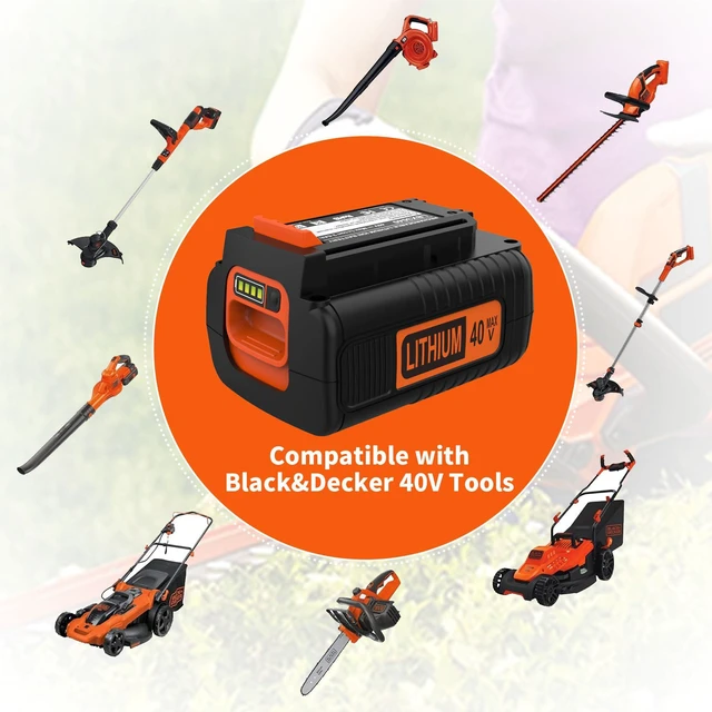 Alt view image 2 of 7 - 40V 3.5A Replacement Black and Decker 40 Volt Lithium Battery LBX2040 Battery and Charger Fits Black+Decker LBX2040/LBXR36/LBXR2036/LST540 with LCS36 Charger Non-OEM (Not for B&D 20V)
