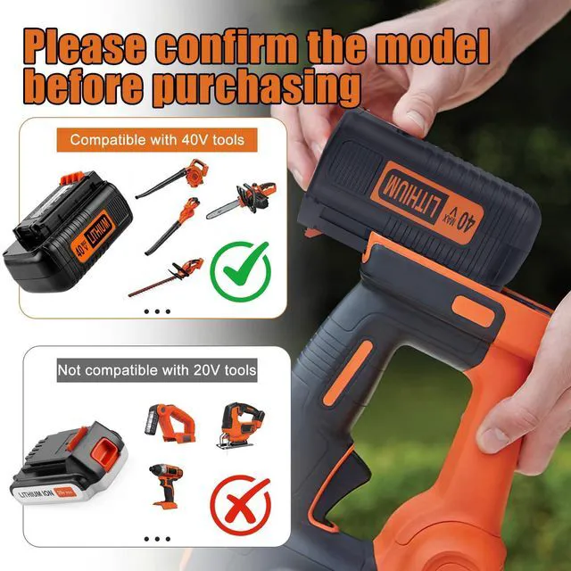 Alt view image 3 of 7 - 40V 3.5A Replacement Black and Decker 40 Volt Lithium Battery LBX2040 Battery and Charger Fits Black+Decker LBX2040/LBXR36/LBXR2036/LST540 with LCS36 Charger Non-OEM (Not for B&D 20V)