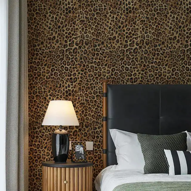 Alt view image 2 of 7 - Upgrade Brown Leopard Print Peel and Stick Wallpaper, 17.3" x 800" Waterproof Removable Self Adhesive Wallpaper, Unique Funky Cheetah Contact Paper for Bedroom, Bathroom, Decor,96.2 sq
